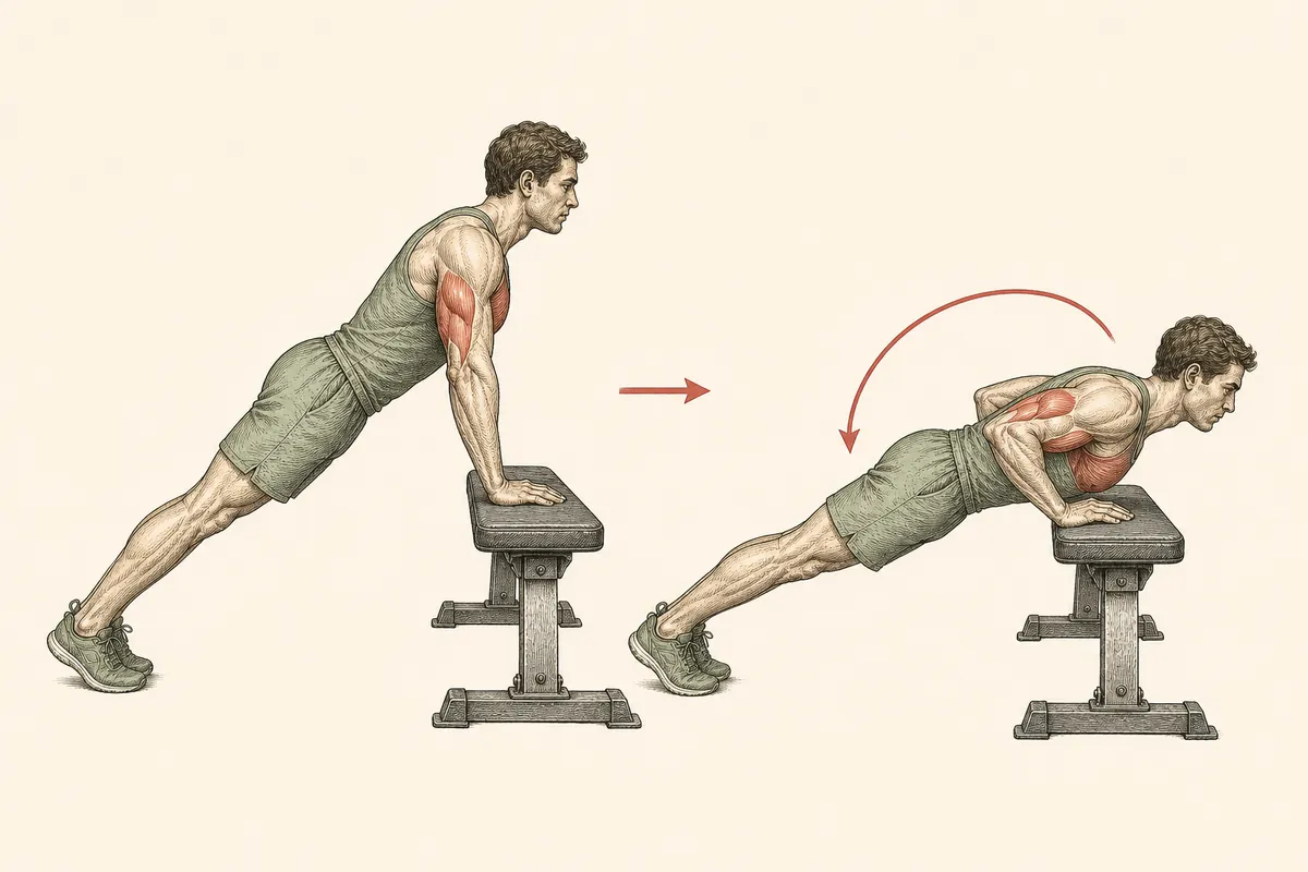 Ilustración en dos tiempos de Flexión inclinado: inicio y final del movimiento